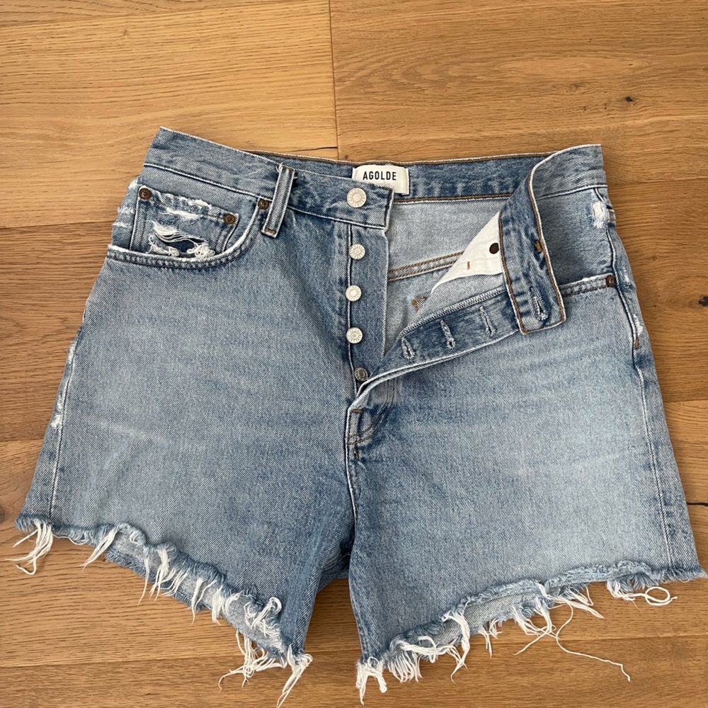 Agolde Light Wash Button-Front High-Rise Shorts - Riley